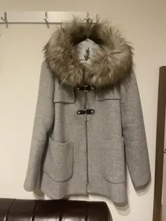 ZARA グレー ダッフルコート ファー付き
