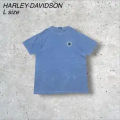 古着鬼フェードHARLEY-DAVIDSONハーレーダビッドソン刺繍ロゴブルー青