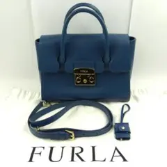 FURLA　２WAYバッグ　メトロポリス　サッチェル　レザー　サックスブルー
