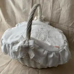 フランスアンティーク フラワーバスケット イニシャル刺繍