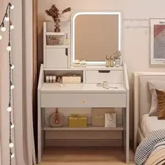 【新品】高級ホワイトドレッサー 照明付き 収納