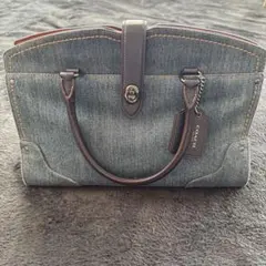 美品COACH コーチ デニム レザー ハンドバッグ ブルー