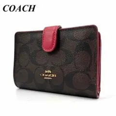 未使用級 COACH コーチ 二つ折り財布 シグネチャー レザー