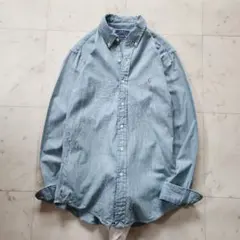 美品 ラルフローレン 綿100% 長袖シャツ ダンガリー ポニー刺繍 ブルー系