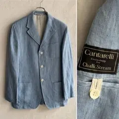 美品 Cantarelli リネン テーラードジャケット ブルー 48のサムネイル