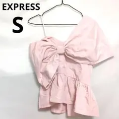 ★EXPRESS★ピンク リボン付き 片肩トップス Sサイズ 海外 US古着