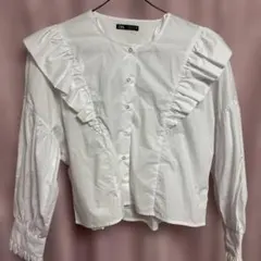 ZARA フリル長袖コットンブラウス