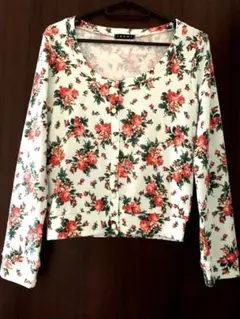 【美品】レディース 花柄ミントグリーンカーディガン M