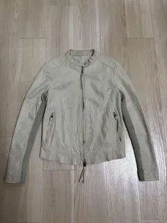 ホワイト 本革 羊革 レザージャケット