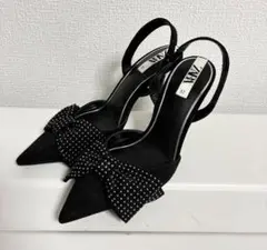 ⭐︎ZARA リボン スタッズ　パンプス　ヒール　37