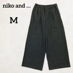 ニコアンド チェック柄 ワイドパンツ ウエストゴム 『M』 チャコール