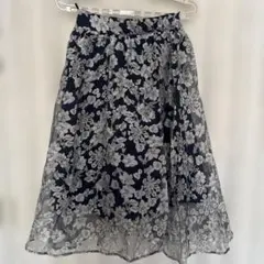 グローバルワーク花柄刺繍オーガンジーフレアスカートのサムネイル