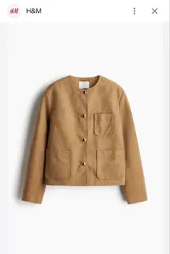 H&M ノーカラースエードジャケット ブラウン M