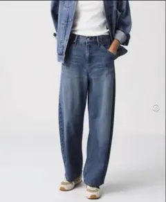 UNIQLO バギーカーブジーンズ 27 ブルー 青 バギーデニム　ワイドデニム