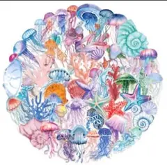 くらげ　イラスト　シール　ステッカー　50枚　コラージュ　素材
