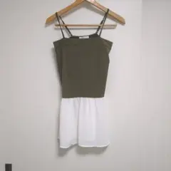 LOWRYS FARM キャミワンピース カーキ×ホワイト M