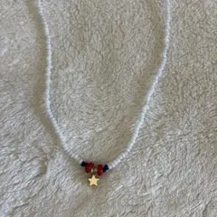チョーカー スターチャーム付き ビーズネックレス ホワイト33cm