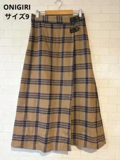 ONIGIRI ベージュ チェック フレアスカート　美品！