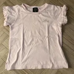 プティマイン さくらんぼ刺繍 袖フリル Tシャツ ピンク 110cm