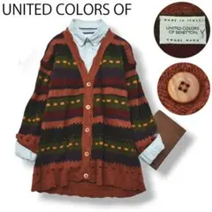 【個性派】イタリア製 ベネト ニット カーディガン S ボーダー柄 ♪