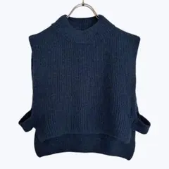 センスオブプレイス ニットベスト ネイビー レイヤード モックネック
