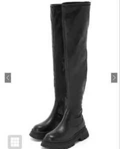 ブラック 合成皮革 ロングブーツ 厚底