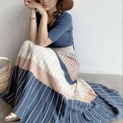 eimy istoire カラーレイヤーボートネックニットワンピース