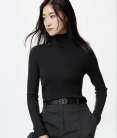 メリノリブタートルネックセーター　ユニクロ ブラック 黒 M