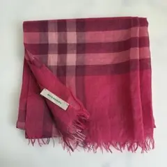 極美品 BURBERRY ウールシルク スカーフ チェック ピンク