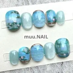 ネイルチップ 絵画 ニュアンス モネ 睡蓮 マグネット 淡色 ミラー ネイル