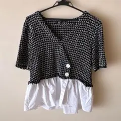 ZARA trf ツイード調コンビブラウス Lのサムネイル