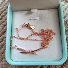 ピンクゴールド　ローズゴールド リボン　クロス　ネックレス