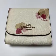 【格安】コーチ 三つ折り財布 花柄プリント【リペア前提】ホワイト×ピンク