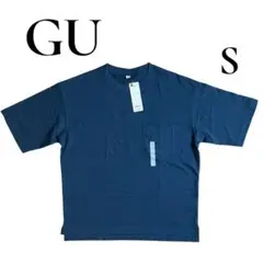 【新品タグ付】GU ヘビーウェイトクルーネックT 5分袖 ブルー Sサイズ