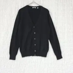3836 UNIQLO Ｖネックカーディガン　ブラック　綿混　羽織り　オフィスM