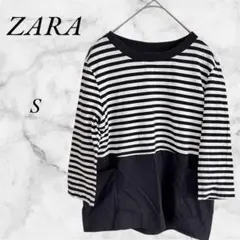 ZARA ボーダー　七分袖カットソー S ブラック　ホワイト　七分袖