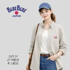 美品　BLUE BLUE　ボタンダウン　刺繍ロゴ　長袖シャツ　グレー　2　日本製