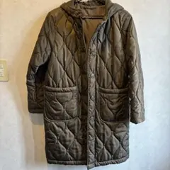 キルティングフード付きコートカーキ
