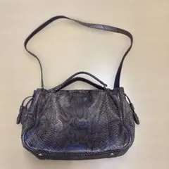ヘビ皮製ショルダーバッグ ダークブラウン
