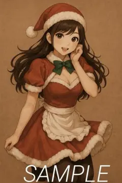 【A4/ai020】AIイラスト ポスター 美女 美少女 セピア サンタコス