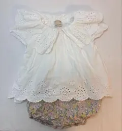 ホワイト刺繍トップスと花柄パンツ セットアップ プティマイン