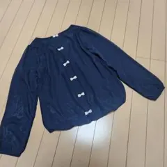 DUKE デューク バックリボン シフォンブラウス バルーン裾 紺 ネイビー M