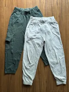 H&M 130センチ ジョガーパンツ カーゴパンツ 2点セット グレー カーキ