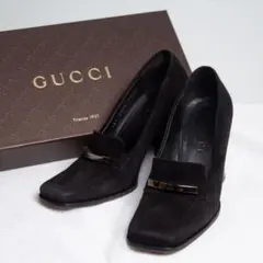 【美品】GUCCI スクエアトゥ ブラック ハイヒール スエード 22cm