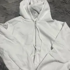 ホワイト フリース 裏起毛ジップアップパーカー