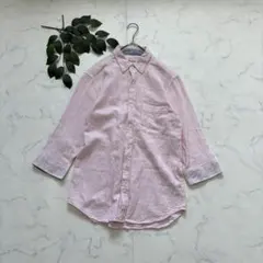8224✾ナチュラルストーリー✾ボタンダウンシャツ【M】ピンク/綿麻/七分袖のサムネイル