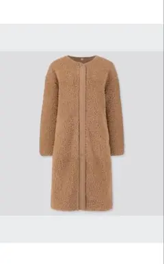 「UNIQLO」ブラウン ノーカラージャケット フリース