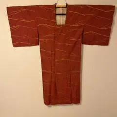 和装ロングコート 単衣 道行衿 朱赤 変わり縞 身丈126cm