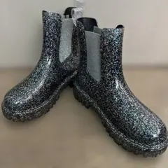 グリッター チェルシーブーツ 防水 黒
