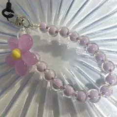 ビーズストラップ ビーズキーホルダー 韓国 44花 薄紫